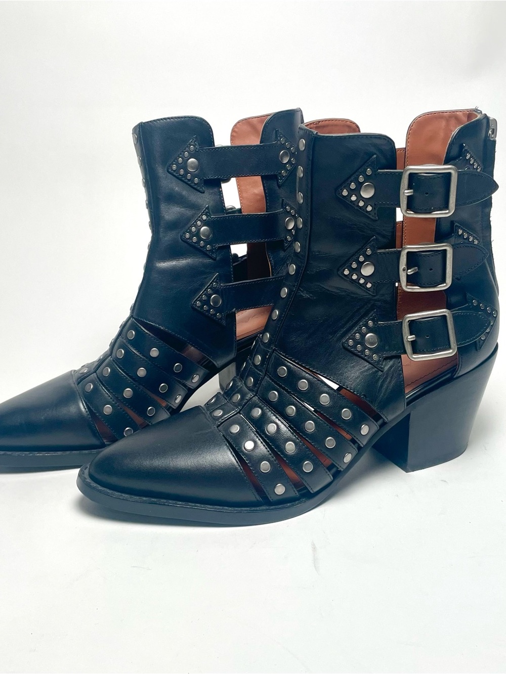 COACH Phoebe Black Leather Studded Cut-Out Ankle Boots Buckle Booties Size 7B - Picture 11 of 11